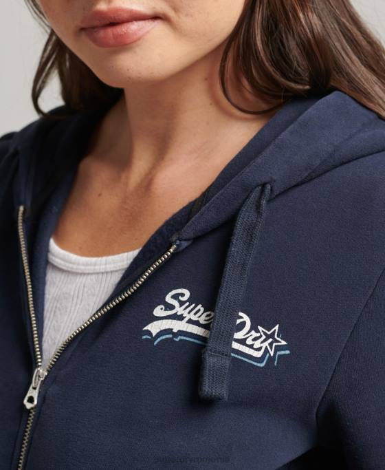 Superdry hanorac cu fermoar cu logo vintage curcubeu îmbrăcăminte marina femei JX0Z6155