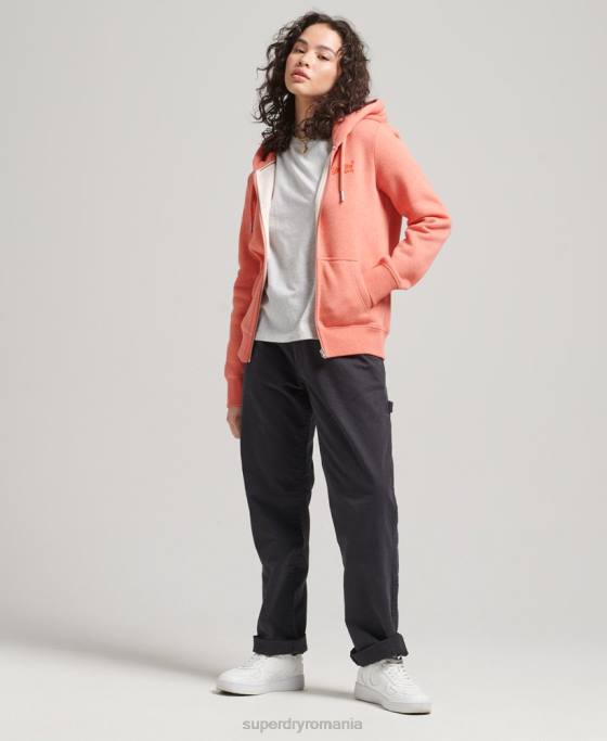 Superdry hanorac cu fermoar cu logo vintage din bumbac organic îmbrăcăminte coral femei JX0Z3329
