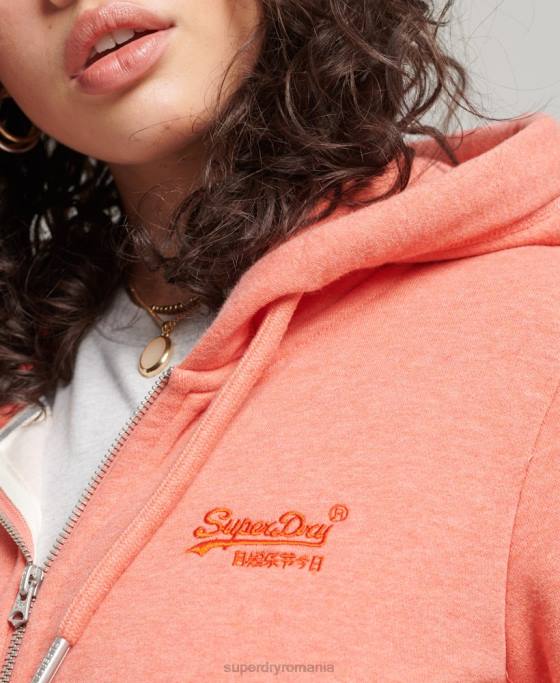 Superdry hanorac cu fermoar cu logo vintage din bumbac organic îmbrăcăminte coral femei JX0Z3329
