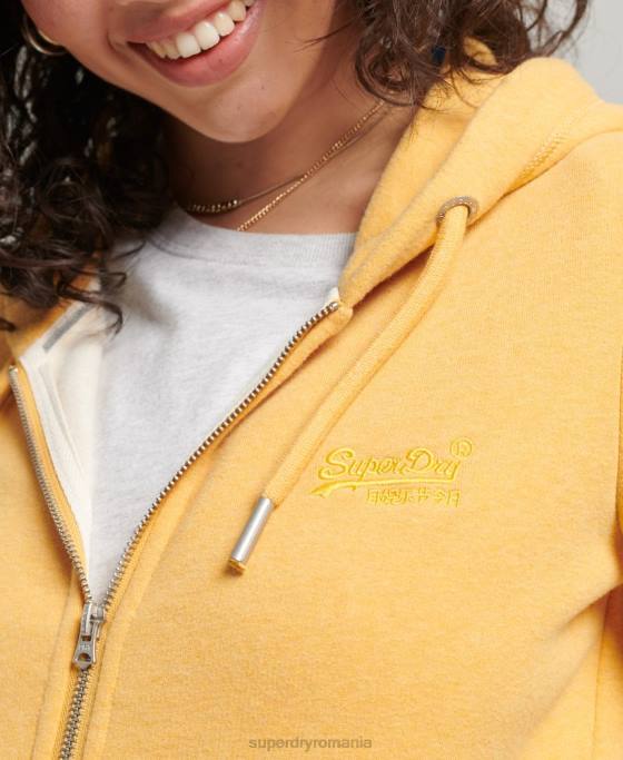 Superdry hanorac cu fermoar cu logo vintage din bumbac organic îmbrăcăminte galben femei JX0Z3384