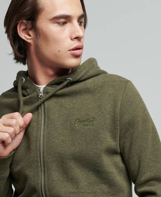 Superdry hanorac cu fermoar cu logo vintage din bumbac organic îmbrăcăminte kaki bărbați JX0Z805