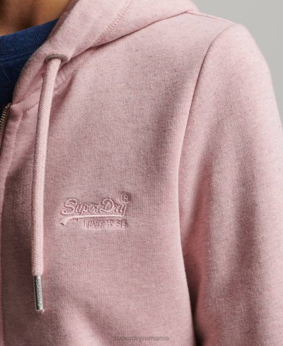 Superdry hanorac cu fermoar cu logo vintage din bumbac organic îmbrăcăminte roz femei JX0Z5763
