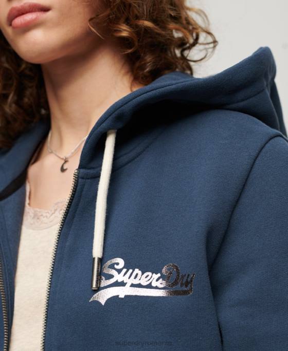 Superdry hanorac cu fermoar cu logo vintage japonez îmbrăcăminte marina femei JX0Z3393