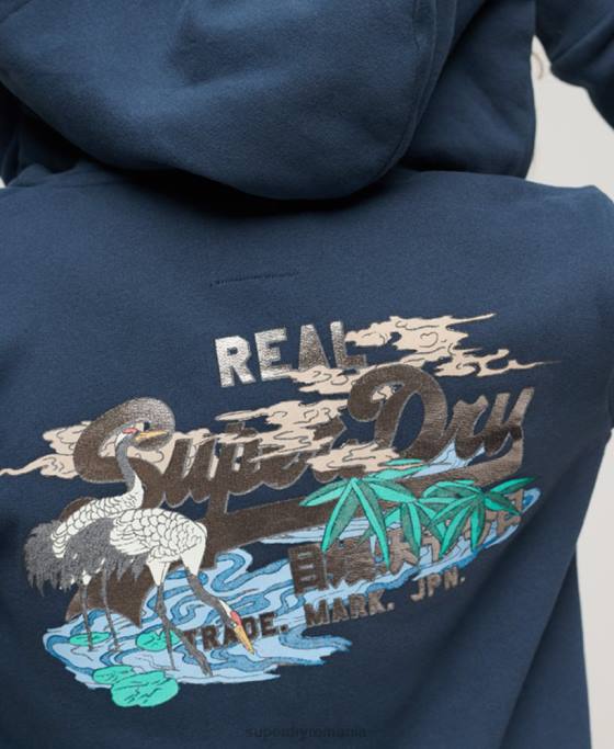 Superdry hanorac cu fermoar cu logo vintage japonez îmbrăcăminte marina femei JX0Z3393