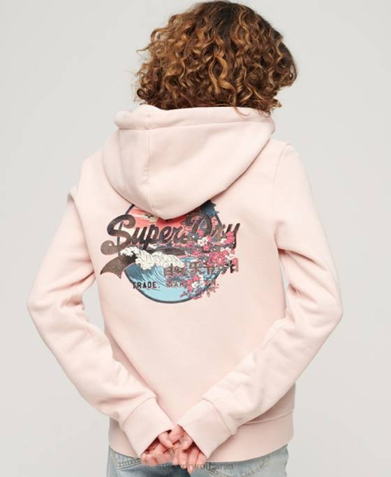 Superdry hanorac cu fermoar cu logo vintage japonez îmbrăcăminte roz femei JX0Z3287