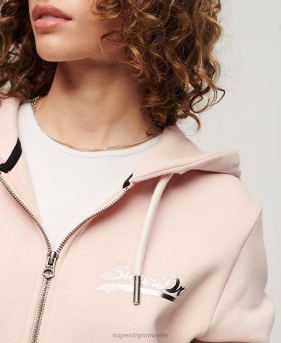 Superdry hanorac cu fermoar cu logo vintage japonez îmbrăcăminte roz femei JX0Z3287