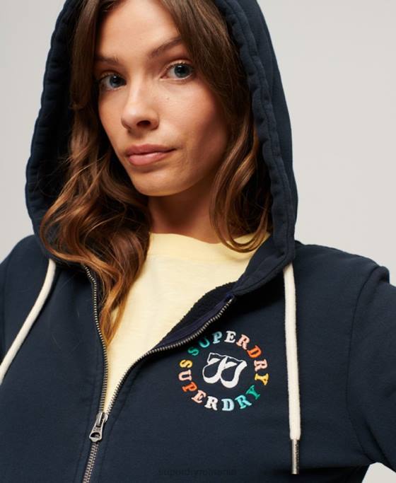 Superdry hanorac cu fermoar curcubeu îmbrăcăminte marina femei JX0Z2068