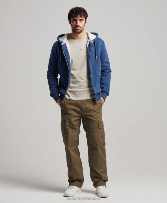 Superdry hanorac cu fermoar căptușit cu borg esențial îmbrăcăminte albastru bărbați JX0Z5110