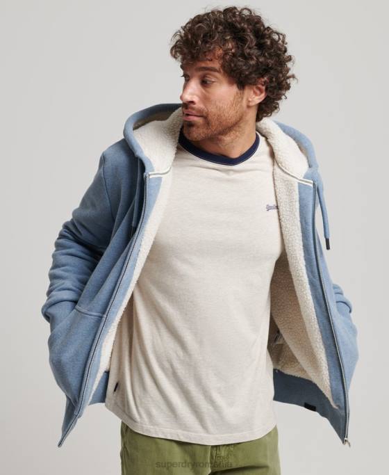 Superdry hanorac cu fermoar căptușit cu borg esențial îmbrăcăminte albastru deschis bărbați JX0Z4988