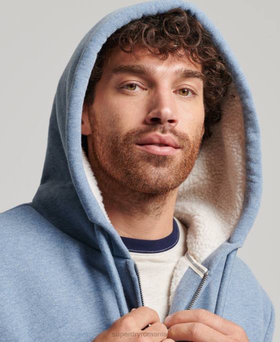 Superdry hanorac cu fermoar căptușit cu borg esențial îmbrăcăminte albastru deschis bărbați JX0Z4988