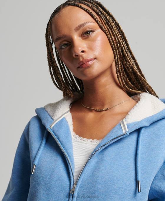 Superdry hanorac cu fermoar căptușit cu borg esențial îmbrăcăminte albastru femei JX0Z5750