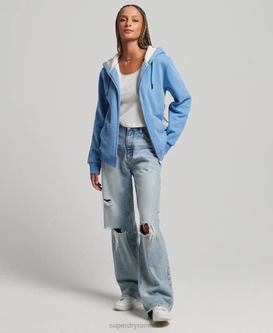 Superdry hanorac cu fermoar căptușit cu borg esențial îmbrăcăminte albastru femei JX0Z5750