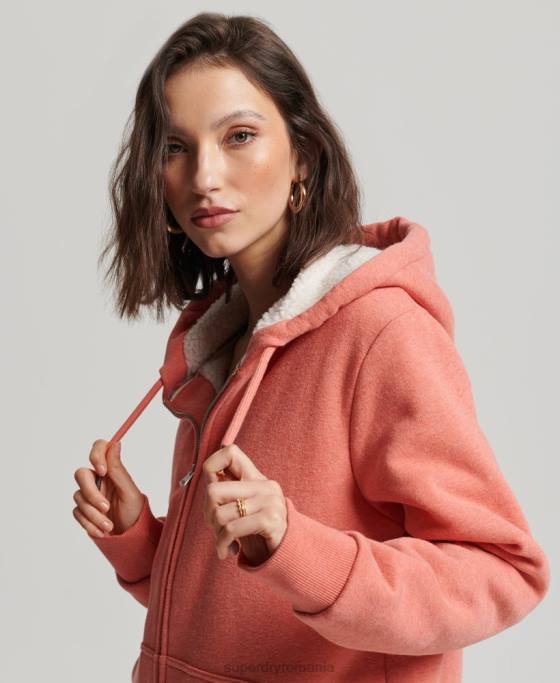 Superdry hanorac cu fermoar căptușit cu borg esențial îmbrăcăminte coral femei JX0Z5767