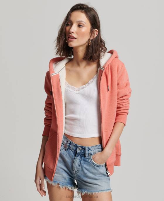 Superdry hanorac cu fermoar căptușit cu borg esențial îmbrăcăminte coral femei JX0Z5767