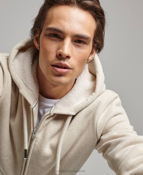 Superdry hanorac cu fermoar căptușit cu borg esențial îmbrăcăminte cremă bărbați JX0Z878