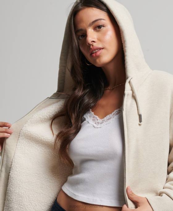Superdry hanorac cu fermoar căptușit cu borg esențial îmbrăcăminte cremă femei JX0Z5743