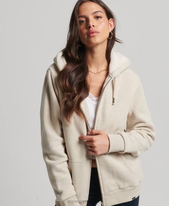 Superdry hanorac cu fermoar căptușit cu borg esențial îmbrăcăminte cremă femei JX0Z5743