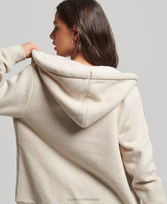 Superdry hanorac cu fermoar căptușit cu borg esențial îmbrăcăminte cremă femei JX0Z5743