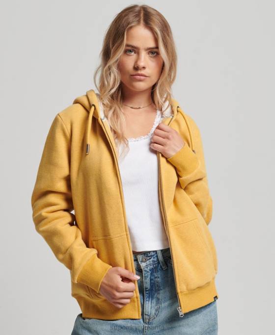 Superdry hanorac cu fermoar căptușit cu borg esențial îmbrăcăminte galben femei JX0Z5754