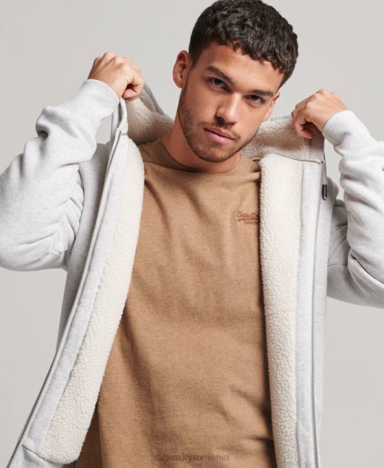 Superdry hanorac cu fermoar căptușit cu borg esențial îmbrăcăminte gri deschis bărbați JX0Z534