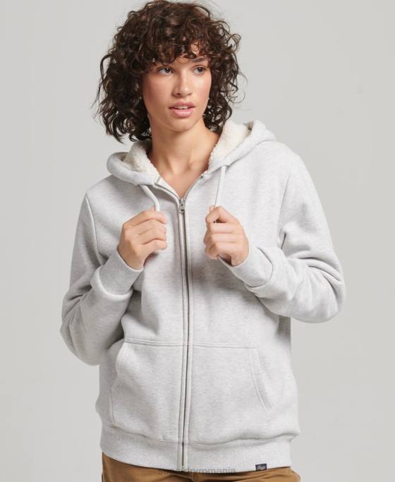 Superdry hanorac cu fermoar căptușit cu borg esențial îmbrăcăminte gri deschis femei JX0Z5752