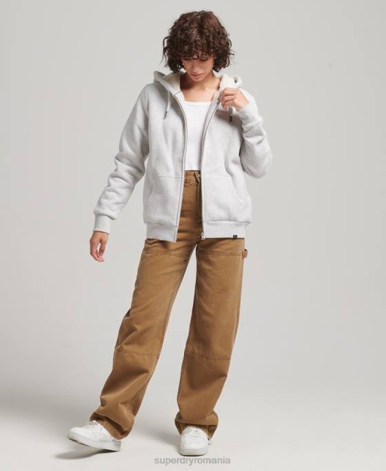 Superdry hanorac cu fermoar căptușit cu borg esențial îmbrăcăminte gri deschis femei JX0Z5752