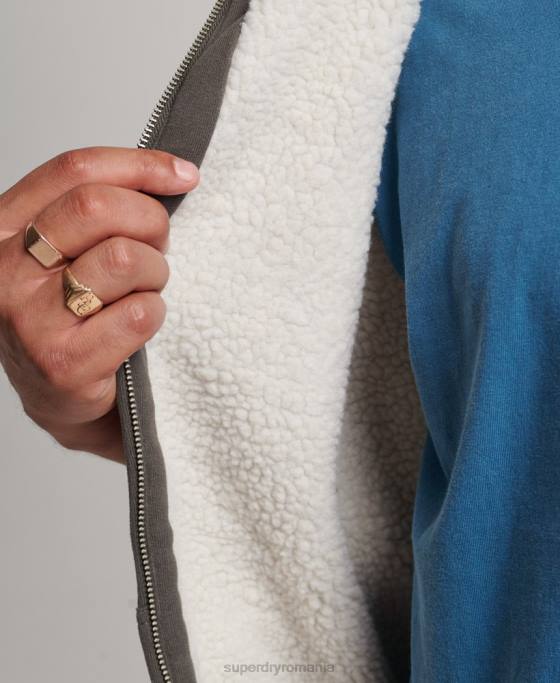 Superdry hanorac cu fermoar căptușit cu borg esențial îmbrăcăminte gri inchis bărbați JX0Z618