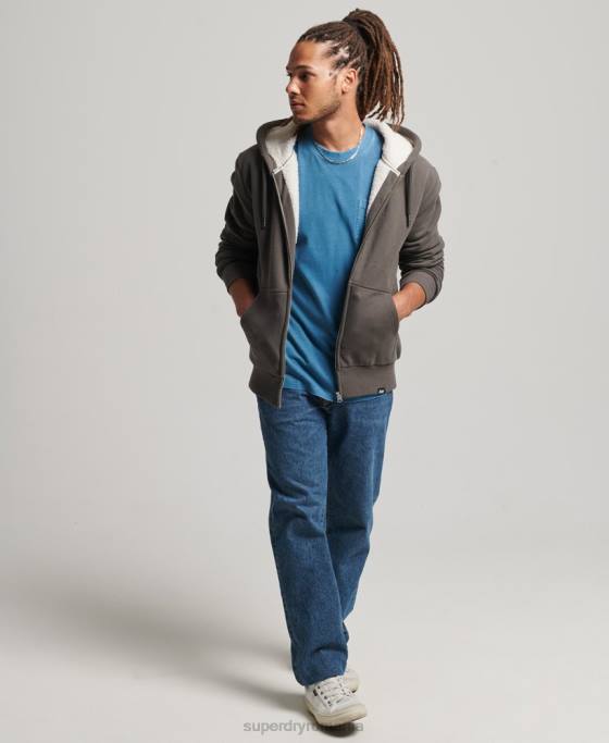 Superdry hanorac cu fermoar căptușit cu borg esențial îmbrăcăminte gri inchis bărbați JX0Z618