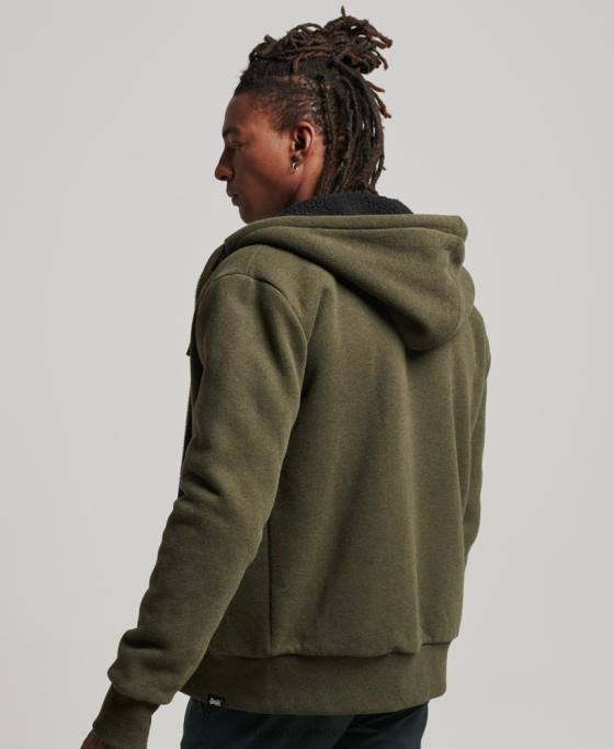 Superdry hanorac cu fermoar căptușit cu borg esențial îmbrăcăminte kaki bărbați JX0Z4990