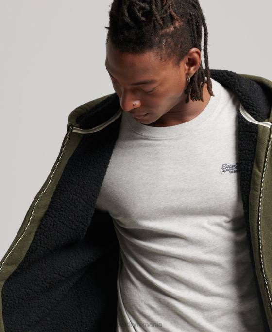 Superdry hanorac cu fermoar căptușit cu borg esențial îmbrăcăminte kaki bărbați JX0Z4990