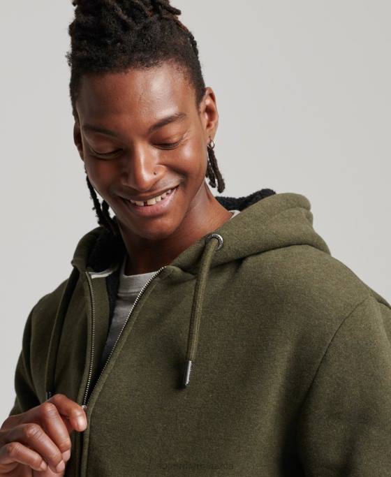 Superdry hanorac cu fermoar căptușit cu borg esențial îmbrăcăminte kaki bărbați JX0Z4990