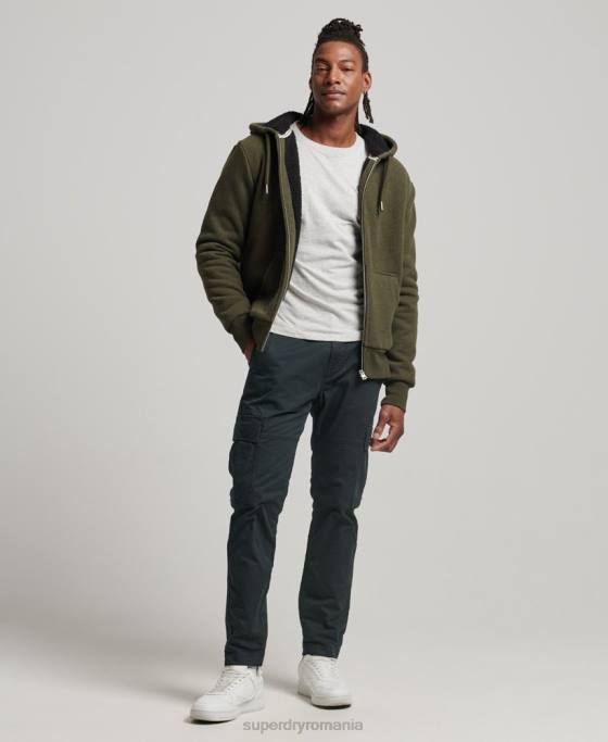 Superdry hanorac cu fermoar căptușit cu borg esențial îmbrăcăminte kaki bărbați JX0Z4990