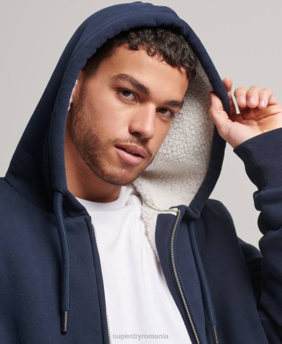 Superdry hanorac cu fermoar căptușit cu borg esențial îmbrăcăminte marina bărbați JX0Z797