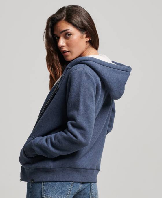 Superdry hanorac cu fermoar căptușit cu borg esențial îmbrăcăminte marina femei JX0Z5748