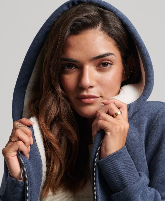 Superdry hanorac cu fermoar căptușit cu borg esențial îmbrăcăminte marina femei JX0Z5748