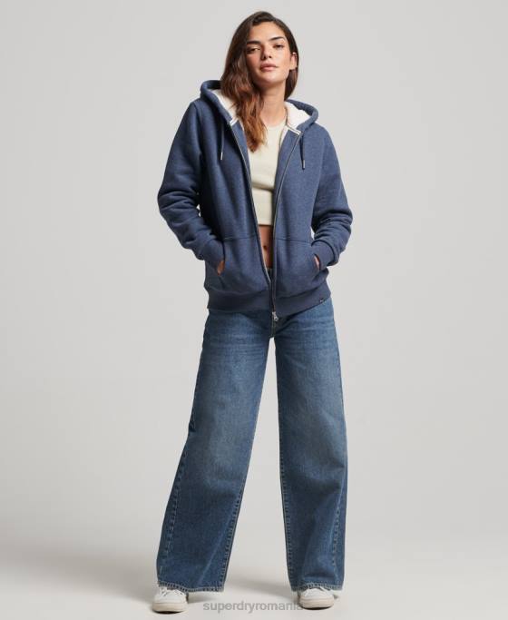 Superdry hanorac cu fermoar căptușit cu borg esențial îmbrăcăminte marina femei JX0Z5748
