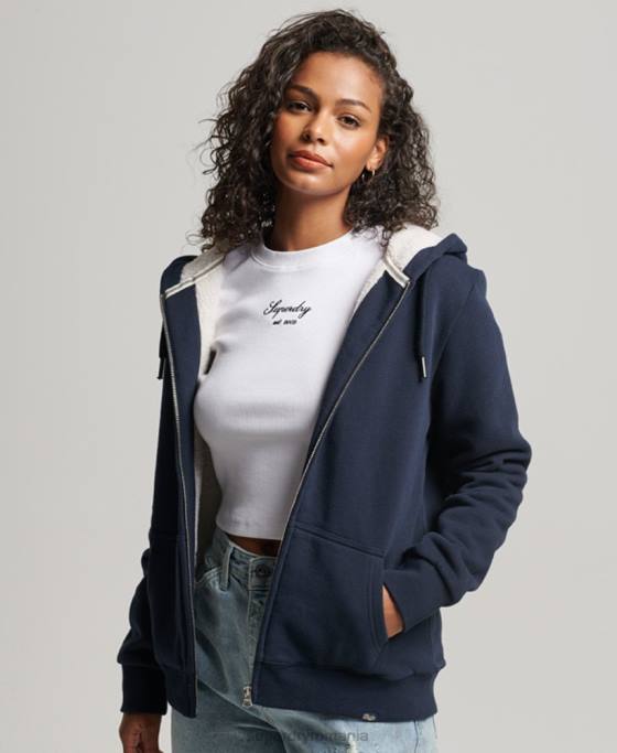 Superdry hanorac cu fermoar căptușit cu borg esențial îmbrăcăminte marina femei JX0Z5755