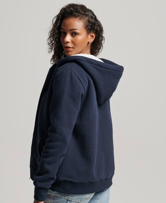 Superdry hanorac cu fermoar căptușit cu borg esențial îmbrăcăminte marina femei JX0Z5755