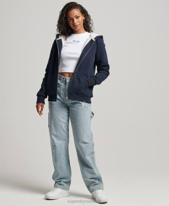 Superdry hanorac cu fermoar căptușit cu borg esențial îmbrăcăminte marina femei JX0Z5755