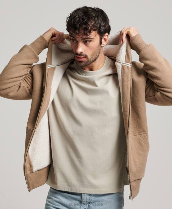 Superdry hanorac cu fermoar căptușit cu borg esențial îmbrăcăminte maro bărbați JX0Z538