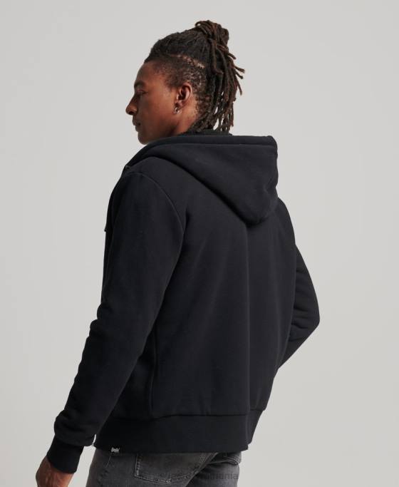 Superdry hanorac cu fermoar căptușit cu borg esențial îmbrăcăminte negru bărbați JX0Z639
