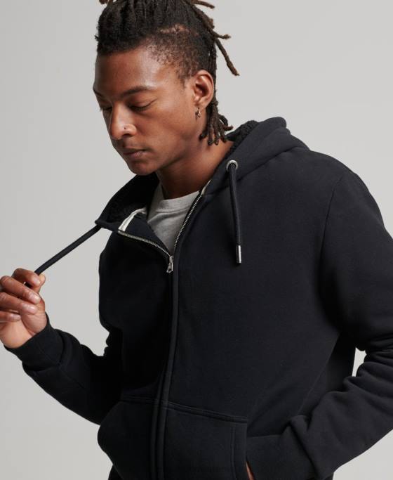 Superdry hanorac cu fermoar căptușit cu borg esențial îmbrăcăminte negru bărbați JX0Z639