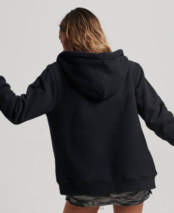 Superdry hanorac cu fermoar căptușit cu borg esențial îmbrăcăminte negru femei JX0Z5741