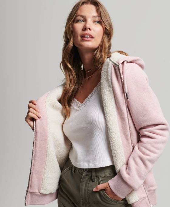 Superdry hanorac cu fermoar căptușit cu borg esențial îmbrăcăminte roz femei JX0Z5745