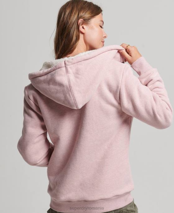 Superdry hanorac cu fermoar căptușit cu borg esențial îmbrăcăminte roz femei JX0Z5745