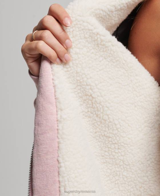 Superdry hanorac cu fermoar căptușit cu borg esențial îmbrăcăminte roz femei JX0Z5745