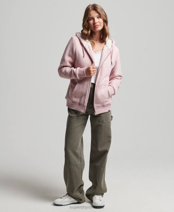 Superdry hanorac cu fermoar căptușit cu borg esențial îmbrăcăminte roz femei JX0Z5745