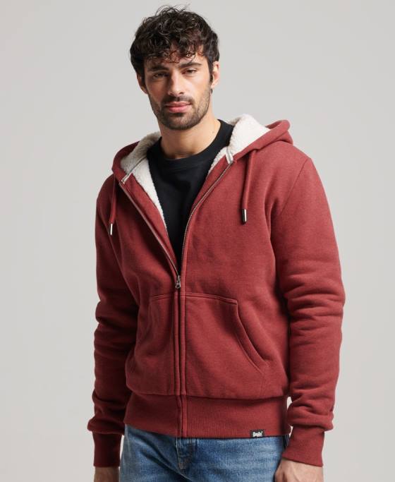 Superdry hanorac cu fermoar căptușit cu borg esențial îmbrăcăminte roșu bărbați JX0Z4992