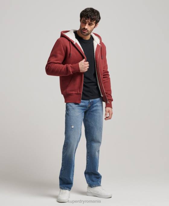 Superdry hanorac cu fermoar căptușit cu borg esențial îmbrăcăminte roșu bărbați JX0Z4992