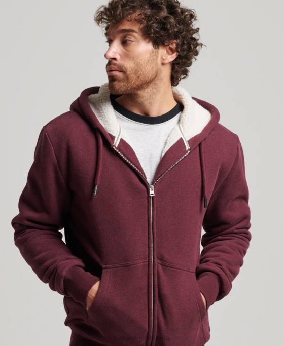 Superdry hanorac cu fermoar căptușit cu borg esențial îmbrăcăminte roșu bărbați JX0Z5032